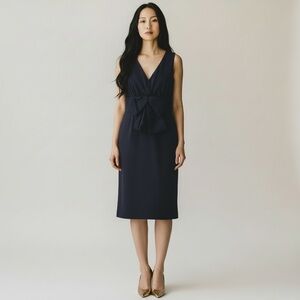 Kate Spade | Navy Bow-Front Midi Dress Size 2 Cocktail Holiday Party Shift